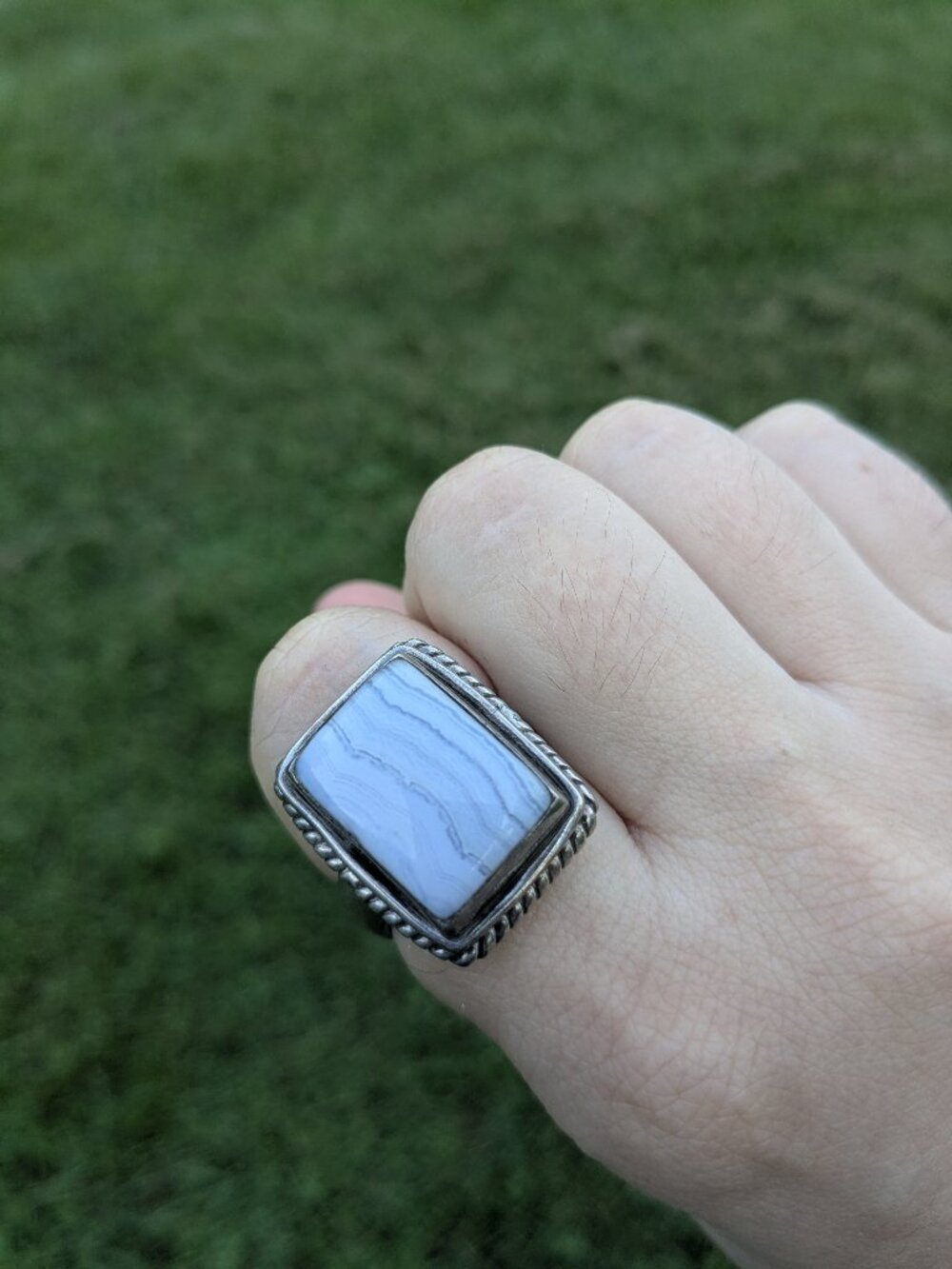 Vintage Solid Sterling Silver 925 Blue Lace Agate Handmade Ring Size 8.75